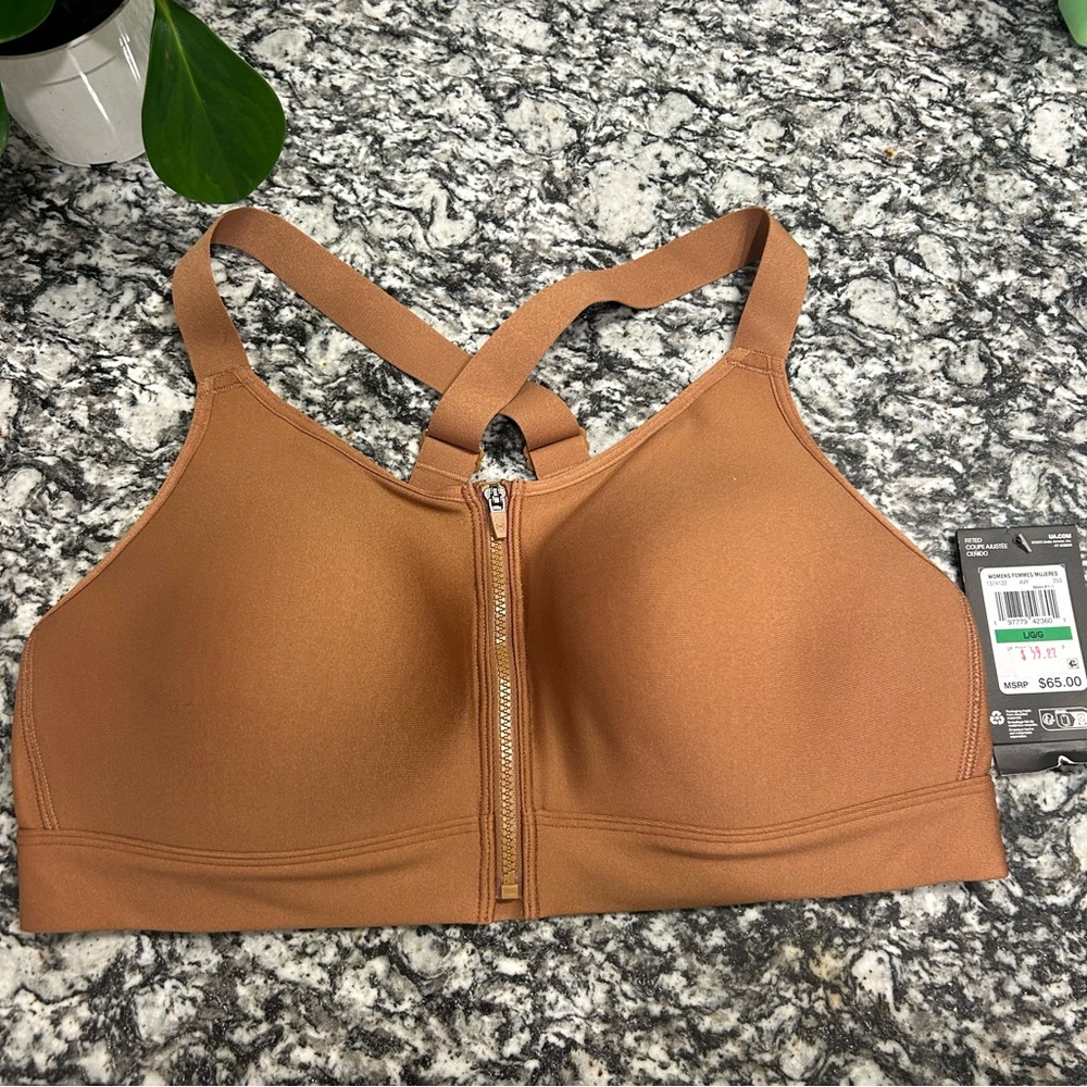 NWT Under Armour Brown Sports Bra with Front Zipper